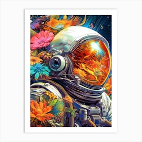 Spaceman With Flowers Art Print