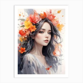 Girl With Flowers In Her Hair 1 Art Print