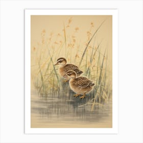 Two Ducklings Japanese Woodblock Style  1 Art Print