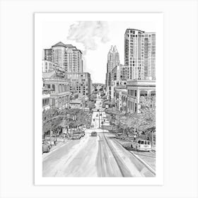 Sixth Street Austin Texas Black And White Drawing 1 Art Print