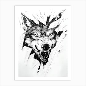 Angry Wolf Watching from Wall Hole 15 Art Print