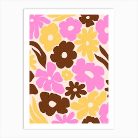 Yellow Pink And Brown Flowers Art Print
