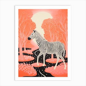 Zebra In The Trees Coral 2 Art Print