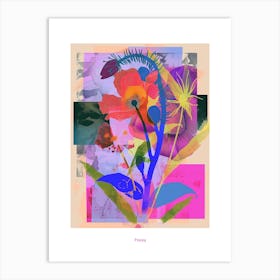Poppy 3 Neon Flower Collage Poster Art Print