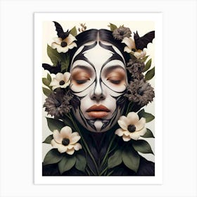 Woman With Flowers And Bats Art Print