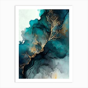 Elegant Blue and Gold Marble Painting Art Print