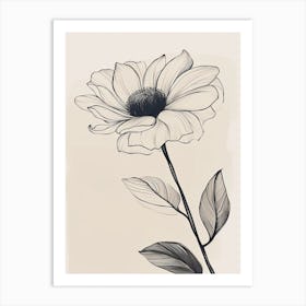 Line Art Sunflower Flowers Illustration Neutral 4 Art Print