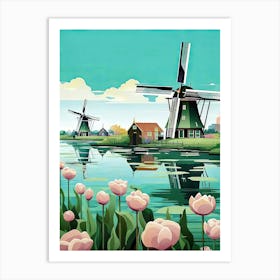 Windmills And Tulips 1 Art Print