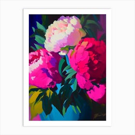 Command Performance Peonies Colourful Painting Art Print