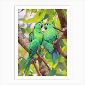 Green Beautiful Junggle Parakeets Art Print