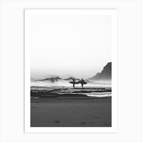 Catch a Wave Surfers Black White Minimalist Photo Art Print