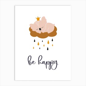 Boho Koala, Be Happy Lettering, Baby Art Print