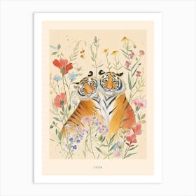Folksy Floral Animal Drawing Tiger 2 Poster Art Print