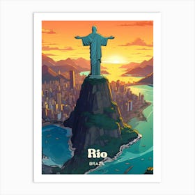 Rio Brazil Statue Modern Travel Illustration Art Print