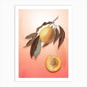 Peach Vintage Botanical in Peach Fuzz Hishi Diamond Pattern n.0159 Art Print