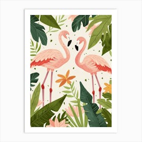 Lesser Flamingo And Heliconia Minimalist Illustration 3 Art Print