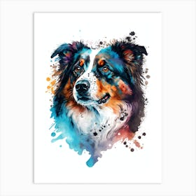 Cute Australian Shepherd Watercolor Portrait Art Print