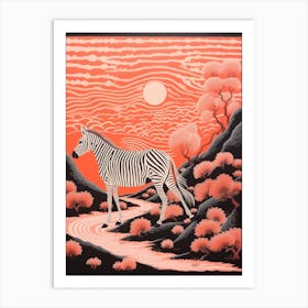 Zebra Linocut Inspired At Sunrise 1 Art Print