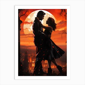 Embraced By Love Magical Valentines Night Art Print