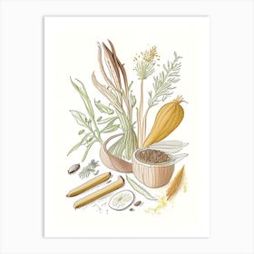 Arrowroot Spices And Herbs Pencil Illustration 1 Art Print