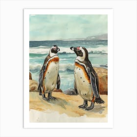 Humboldt Penguin Boulders Beach Simons Town Watercolour Painting 1 Art Print