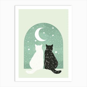 Cats In The Moonlight 1 Art Print