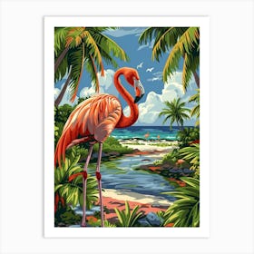 Greater Flamingo Nassau Bahamas Tropical Illustration 2 Art Print