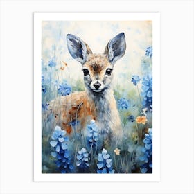 Deer In Bluebonnets 2 Art Print