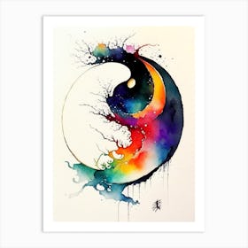 Colourful Yin And Yang Japanese Ink Art Print