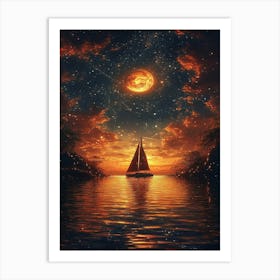 Sailboat In The Night Sky 1 Art Print