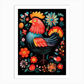 Folk Bird Illustration Chicken 2 Art Print