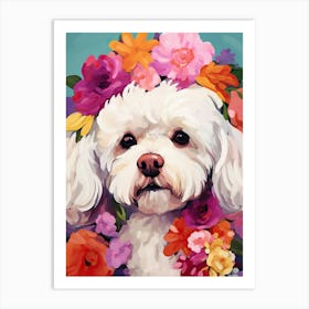 Bichon Frise Portrait With A Flower Crown, Matisse Painting Style 4 Art Print