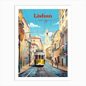 Lisbon Portugal Train Ride Digital Travel Illustration Poster