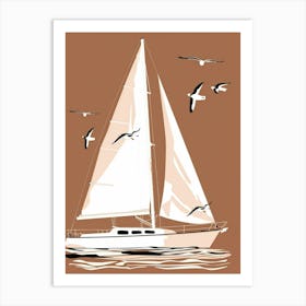 Sailboat With Seagulls Art Print