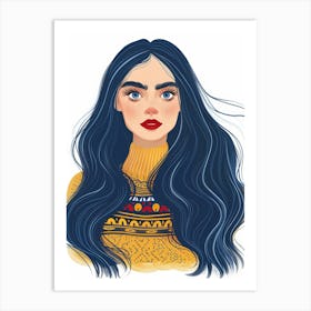 Illustration Of A Girl With Blue Hair Art Print