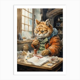 Tiger Illustration Board Gaming Watercolour 4 Art Print