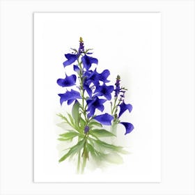 Blue Lobelia Wildflower Watercolour 2 Art Print