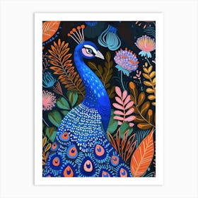 Folky Floral Peacock With The Leaves 1 Art Print