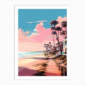 An Illustration In Pink Tones Of  Gulfport Beach Mississippi 3 Art Print