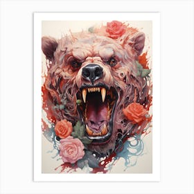 Bear With Roses 1 Art Print