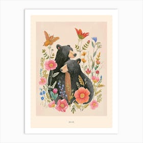 Folksy Floral Animal Drawing Bear 7 Poster Art Print