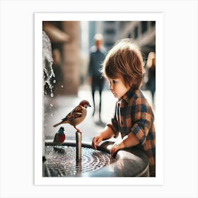 Bird In The Fountain Art Print