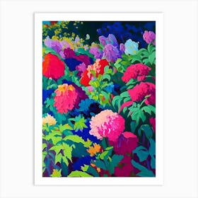 Mixed Perennial Beds Of Peonies Colourful Painting Art Print