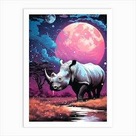 Rhino In The Moonlight Art Print