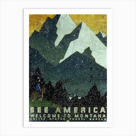 Vintage Travel Poster ― See America Welcome To Montana Us Travel Art Print