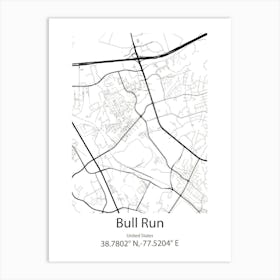 Bull Run,United States Minimalist Map Art Print