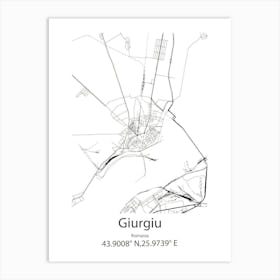 Giurgiu,Romania Minimalist Map Art Print