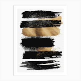 Black And Gold Brush Strokes 13 Art Print