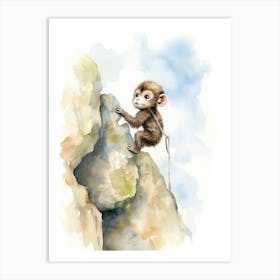 Monkey Painting Rock Climbing Watercolour 3 Art Print