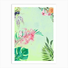 Watercolor Of Flowers And Leaves Garden Illustration Art Print